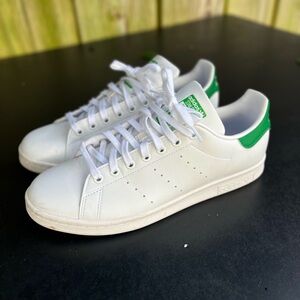 Adidas Stan Smith White Leather Low-Top Sneakers with Green Heel